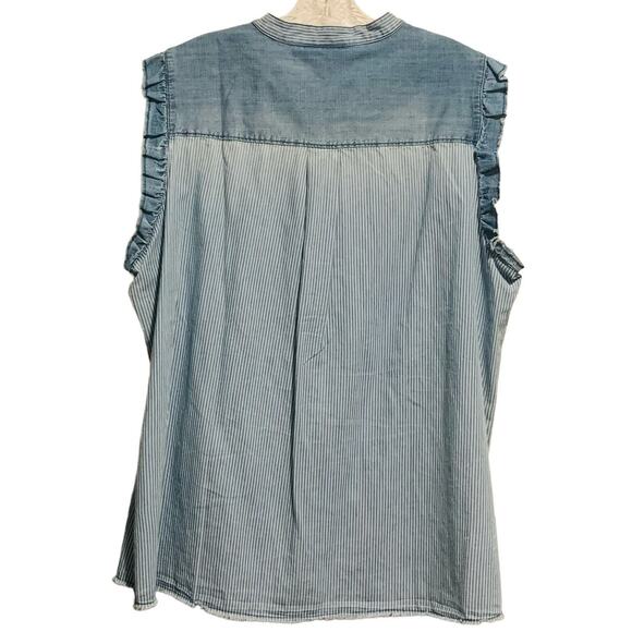 LANE BRYANT Size 18 Chambray Sleeveless Ruffle Button Placket Tank Top - Picture 5 of 5